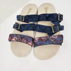 Spenco Womens shoes 9.5 B Triple Strap Sandals Slides Floral Orthopedic Hawaiian